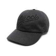 Svart Bomull Baseball Cap Brodert Logo