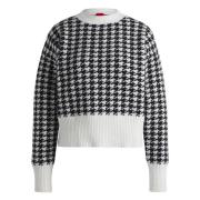 Oversized Bouclé Genser med Houndstooth Mønster