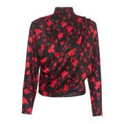 Rød Shadow Flower Drapert Bluse