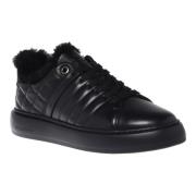 Trainers in black speckled leather and quilted leather