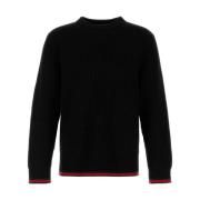 Sort Strikket Crew Neck Genser