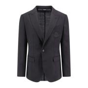 Svart Ull Blazer Enkeltspent Peak Revers