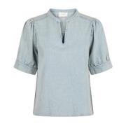 Denim Bluse med Puff-ermer