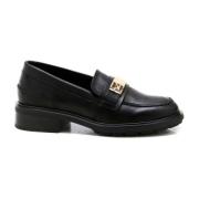 Svart Skinn Loafer med Gull Logo