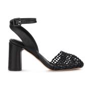 Sort Raffia Sandal med Lærrem