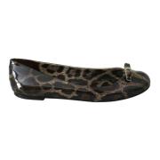 Leopardmønstret Lær Ballerina Flats