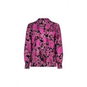 Rosa Bluse med Blomsterprint og Mandarin Krage