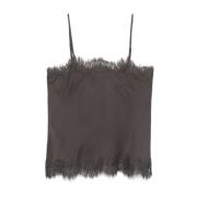 Satin Square Neck Lace Trim Top