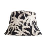 Svart Palm Bucket Hat Brodert Brem