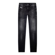 Punk Rock Slim-Fit Svarte Jeans