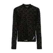 Svart Mesh Sheer Flocked Moonogram Sweater