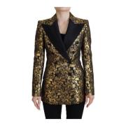 Elegant svart-gull blomster jacquard blazer