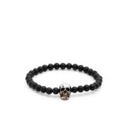 Svart Skull Perle Stretch Armbånd