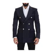 Italiensk Håndverk Navy Blue Peak Lapel Blazer