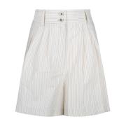 Pinstripe Hvite Shorts med Folder