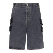 Side Strap Brukt Svart Denim Bermuda