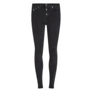 Sort Skinny Fit Jeans med knappelukking