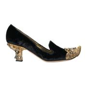 Svart Velvet Blomster Pumps