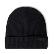 Svart Ull Ribbestrikket Beanie Lue