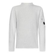 Hvit Crewneck Genser med Glidelåslomme