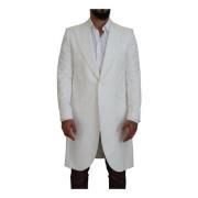 Hvit Blomstret Brokade Trenchcoat