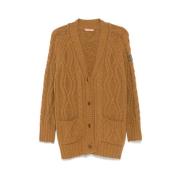 Brun Kabelstrikk V-hals Cardigan