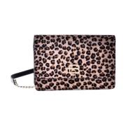 Wallet with crossbody strap in leopard-print pony skin