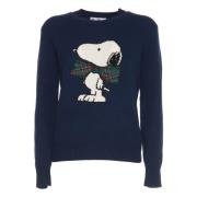 Blå Snoopy Print Strikkgenser