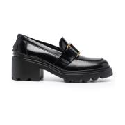 Svarte elegante loafers med mellomhæl