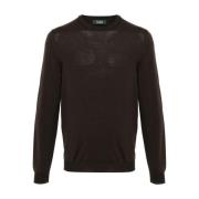 Brun Strikket Crew Neck Genser