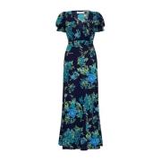 Blomster/Navy Midi Kjole - Bias Cut