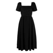 Elegant Svart Boucle Midi Kjole