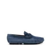 Blå Skinn Loafers Elegant Lukket Flats