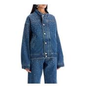 Denim Bomberjakke med Rhinestones