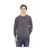 Grå Stoff Crewneck Sweater med Metallmonogram