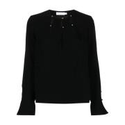 Svart crepe cocktail bluse