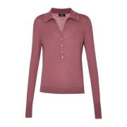 Rosa Cashmere Poloskjorte med Lange Ermer