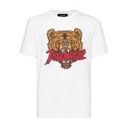 Grafisk Print T-skjorte med Crew Neck