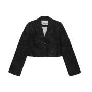 Sort Bouclé Jacquard Cropped Blazer