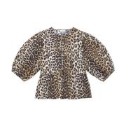 Leopard Peplum Sløyfe Bluse