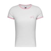 Signatur Slim Tee med Rosa Broderi