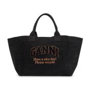 Denim Logo Tote Bag med Brodert Logo