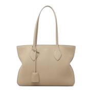 Beige Toteveske med Brette Sider