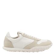 Hvite Beige Sneakers Semsket Skinn Bomull