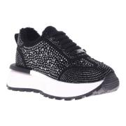 Trainers in black suede leather with rhinestones