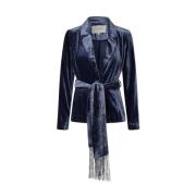 Midnight Blue Velvet Blazer Jacket