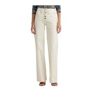 Cream High-Waisted Wide-Leg Trousers