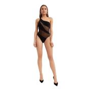 Svart Mesh One-Shoulder Badedrakt