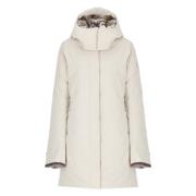 Beige Parka med Faux Fur Hette