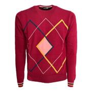 Rød herresweater med multicolor diamantmønster - XL